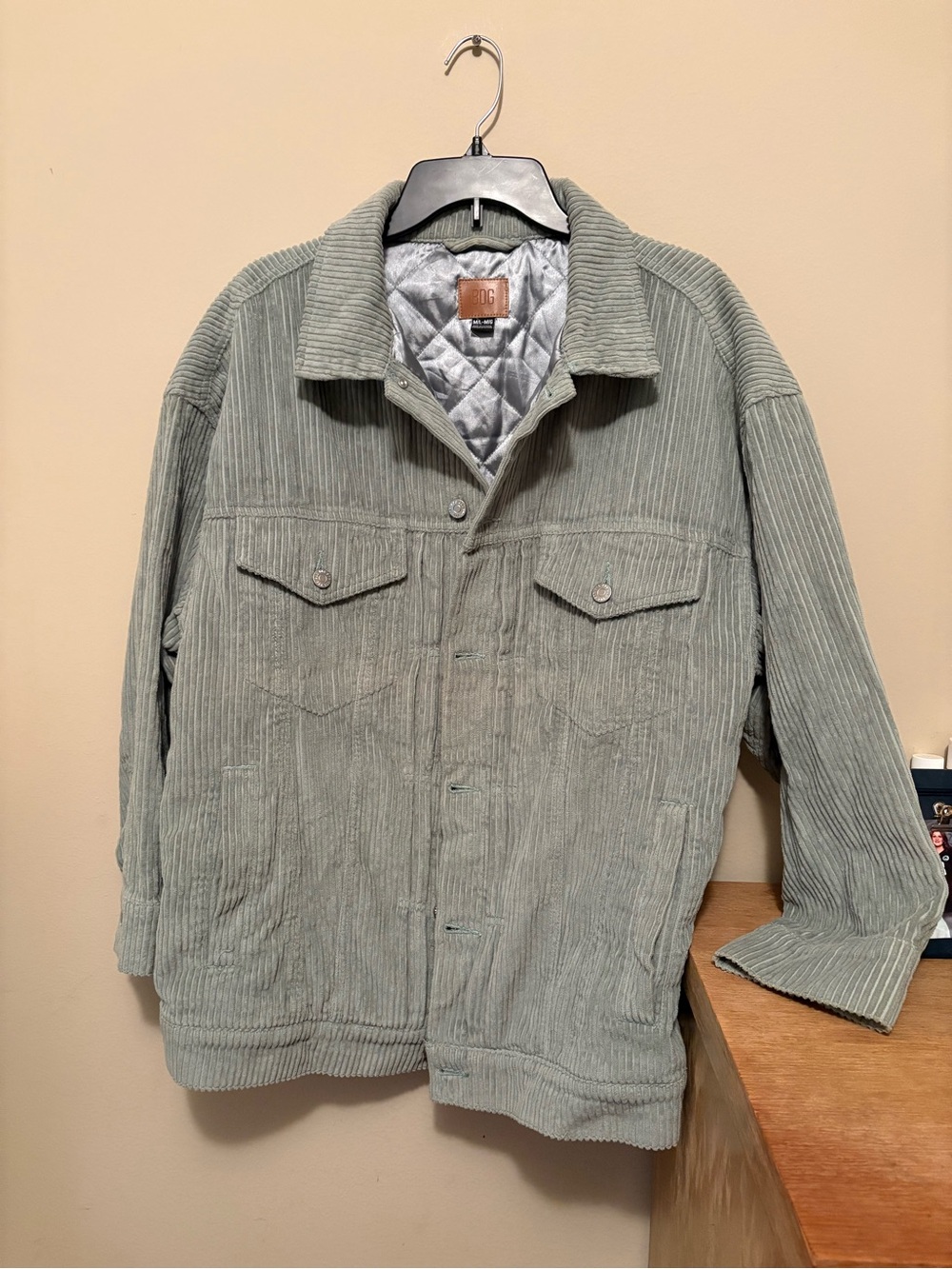 BDG Sage Green Corduroy Lined Shirt Jacket